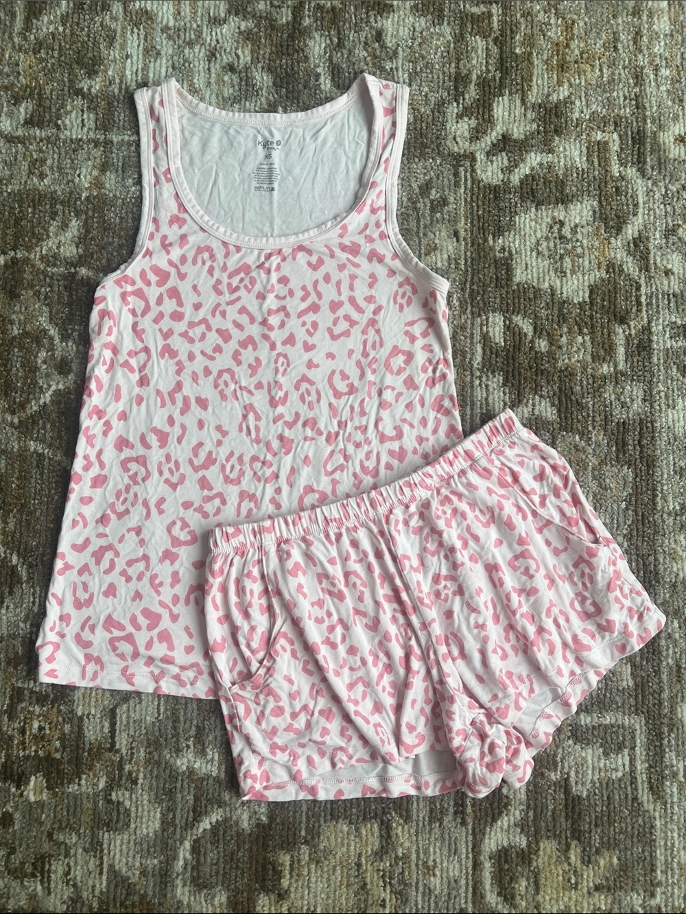 Kyte Baby Pink Sakura Leopard Tank Top & Shorts Pajama Set
